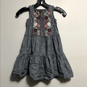 Tea Collection Embroidered Floral Chambray Linen Blend Tiered Dress Size 3